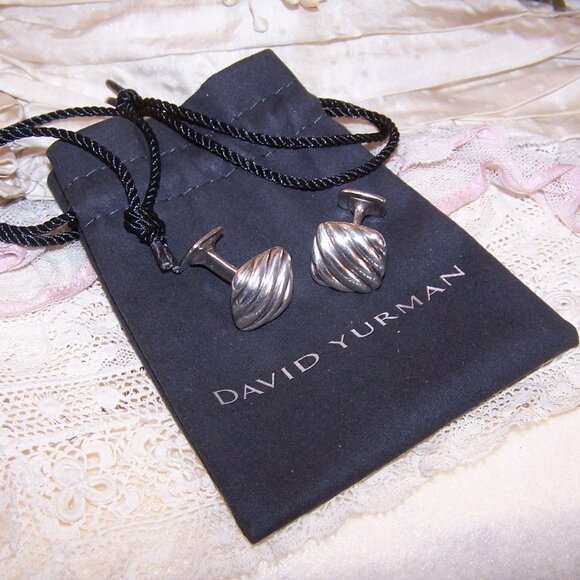 David Yurman Sterling Silver 17mm Cufflinks - Sculpted Cable Cushion Collection